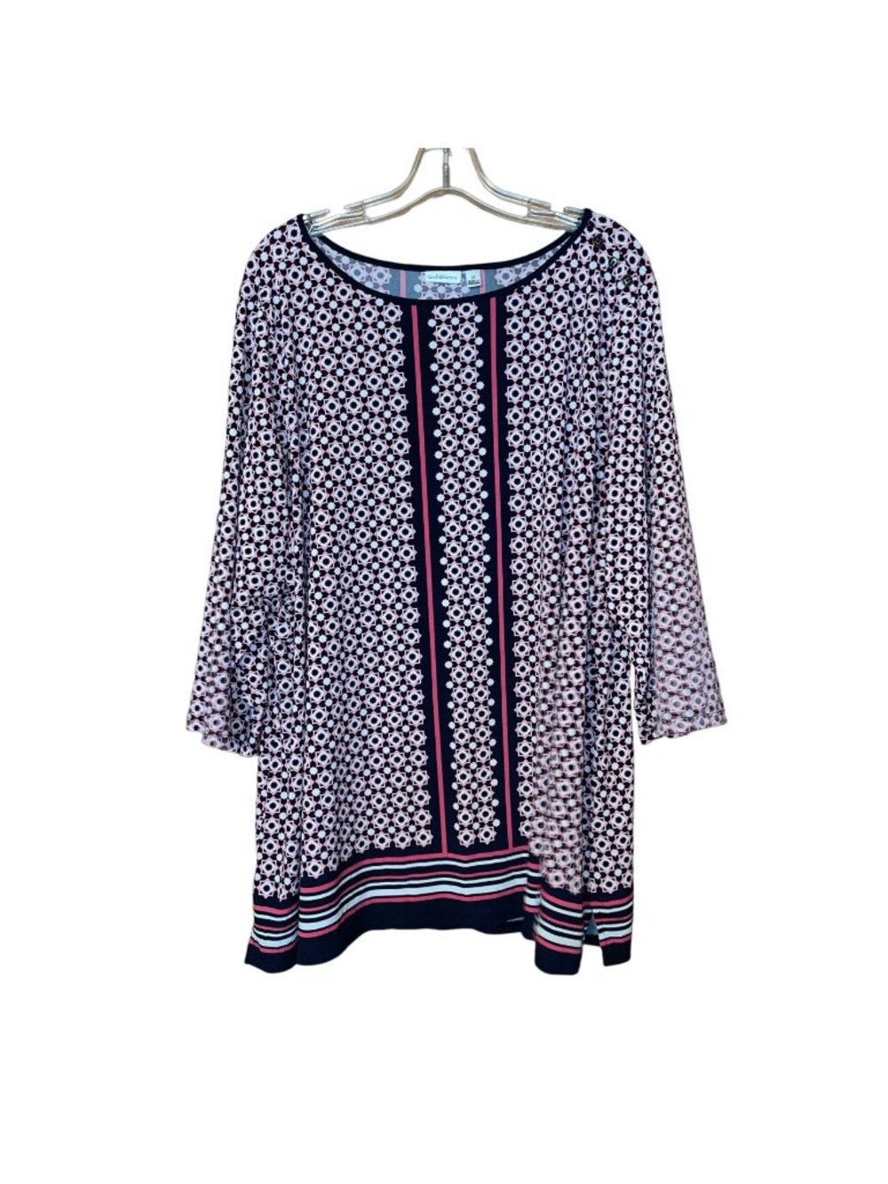 Croft & Barrow Womens 3X Geometric Print Tunic Top Button Detail Navy Pink
